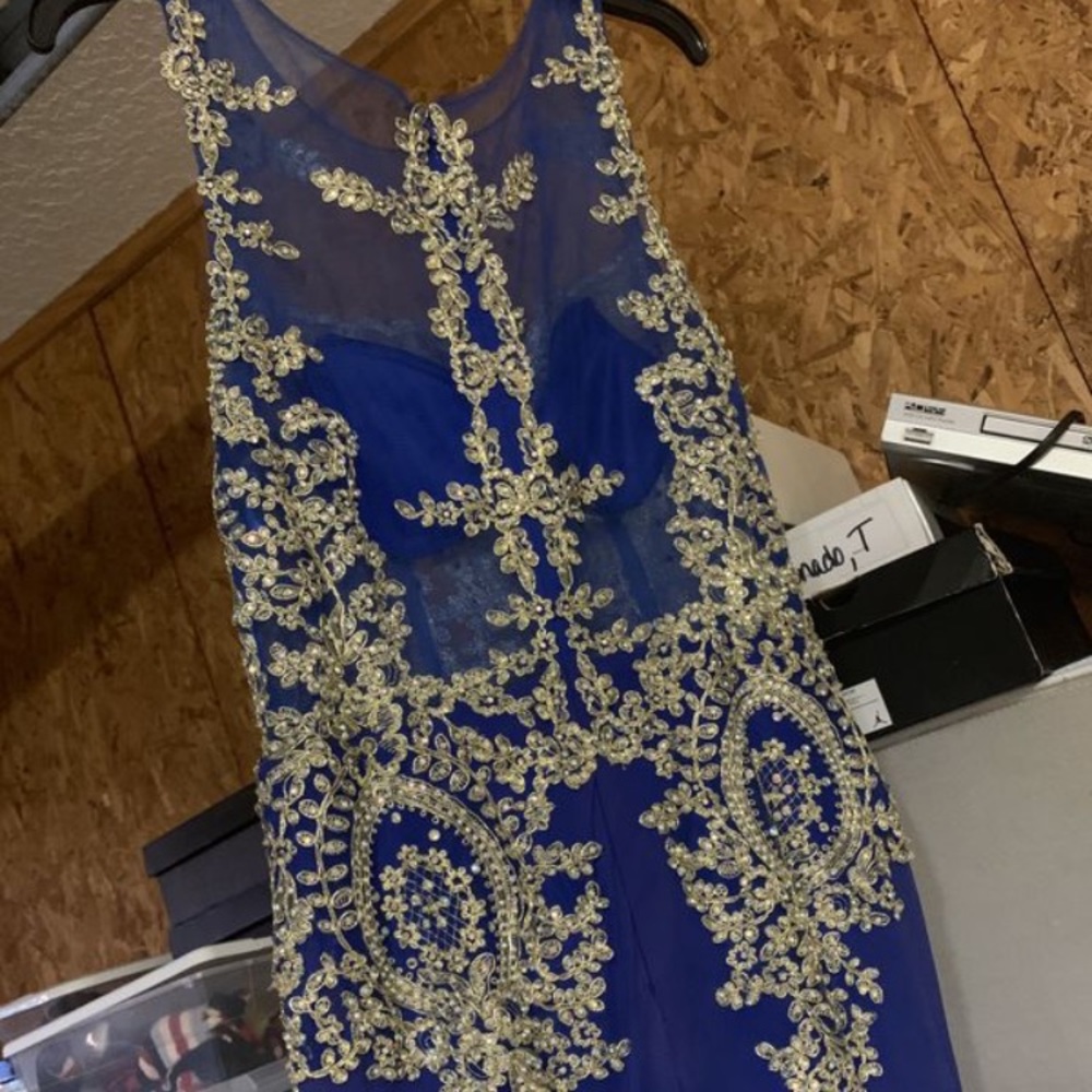 Gold and blue prom dress